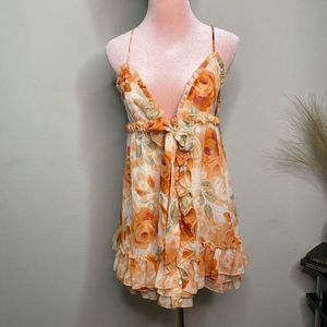 NEW Majorelle Dress Penny Orange Printed Babydoll Mini Dress Size XS